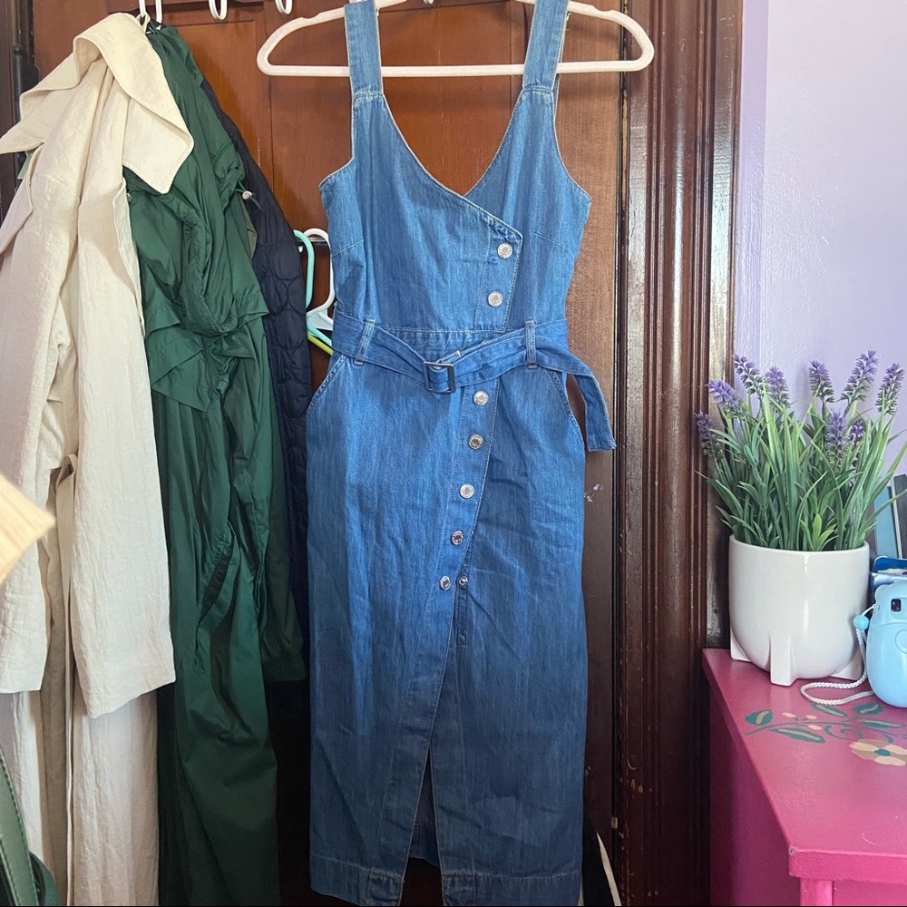 H&M Denim Snap Asymmetrical Crossover Dress w/Belt